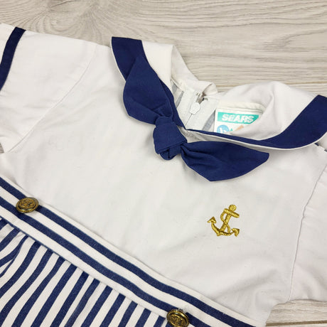 DMKY2 - Vintage Sears Baby navy and white sailor romper. Size 6-9 months