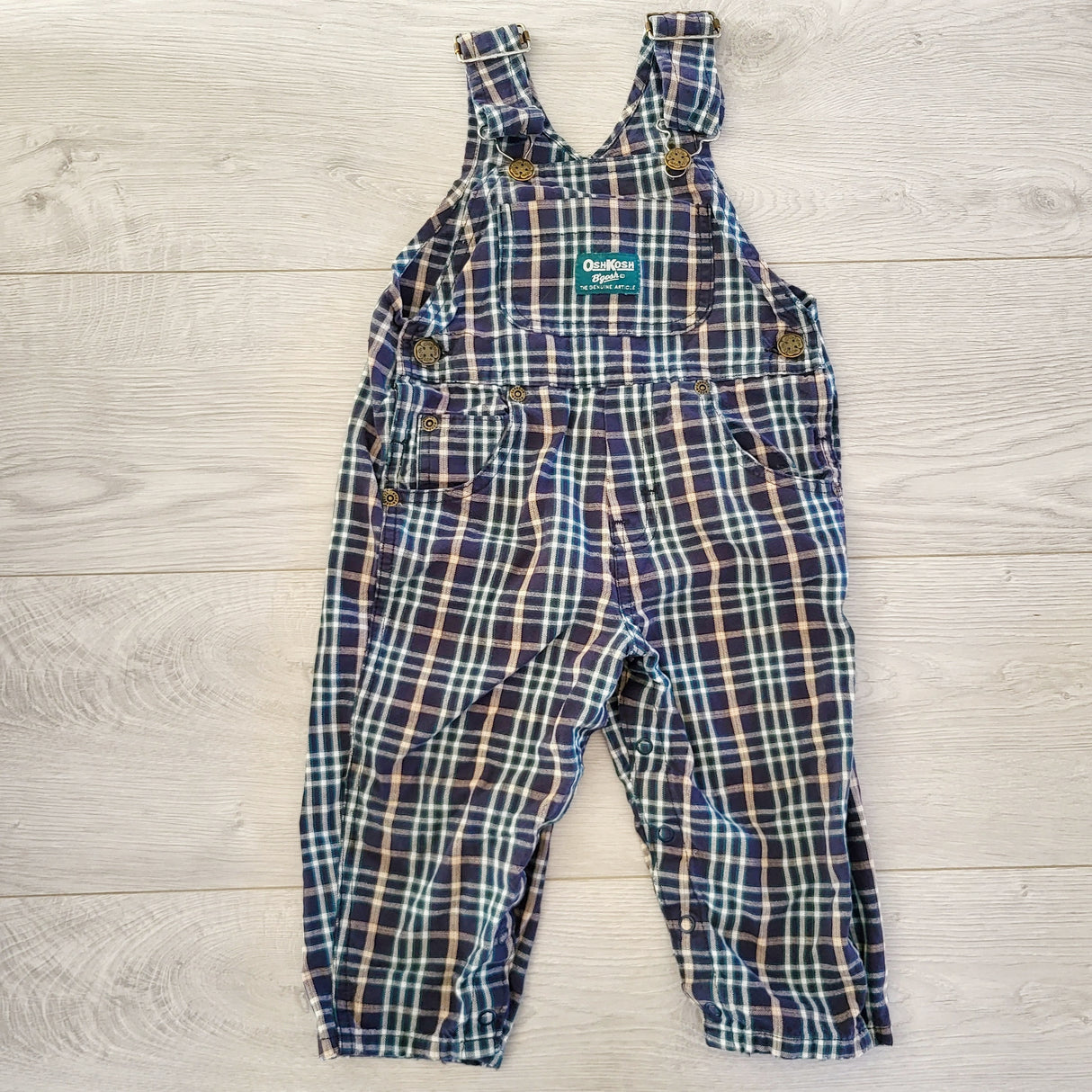 HCRW1 - Vintage Oshosh (late 80s/early 90s) plaid vestbak overalls. Size 2T