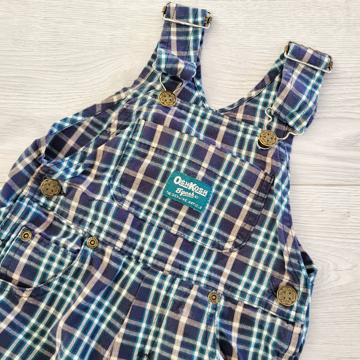 HCRW1 - Vintage Oshosh (late 80s/early 90s) plaid vestbak overalls. Size 2T