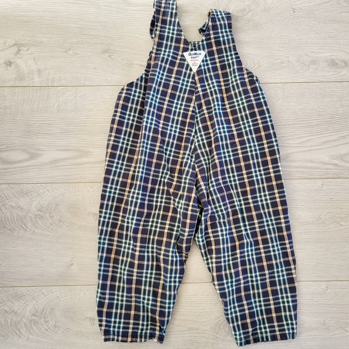 HCRW1 - Vintage Oshosh (late 80s/early 90s) plaid vestbak overalls. Size 2T