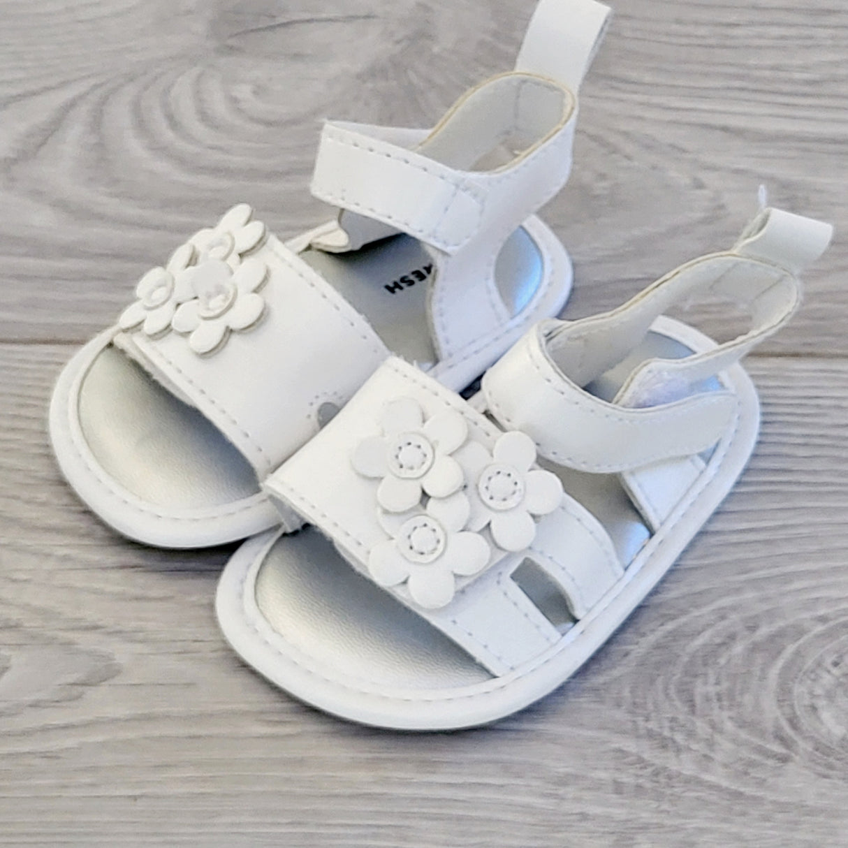 EHRS2 - Joe white soft soled sandals with flowers. Size 1 and 2 available