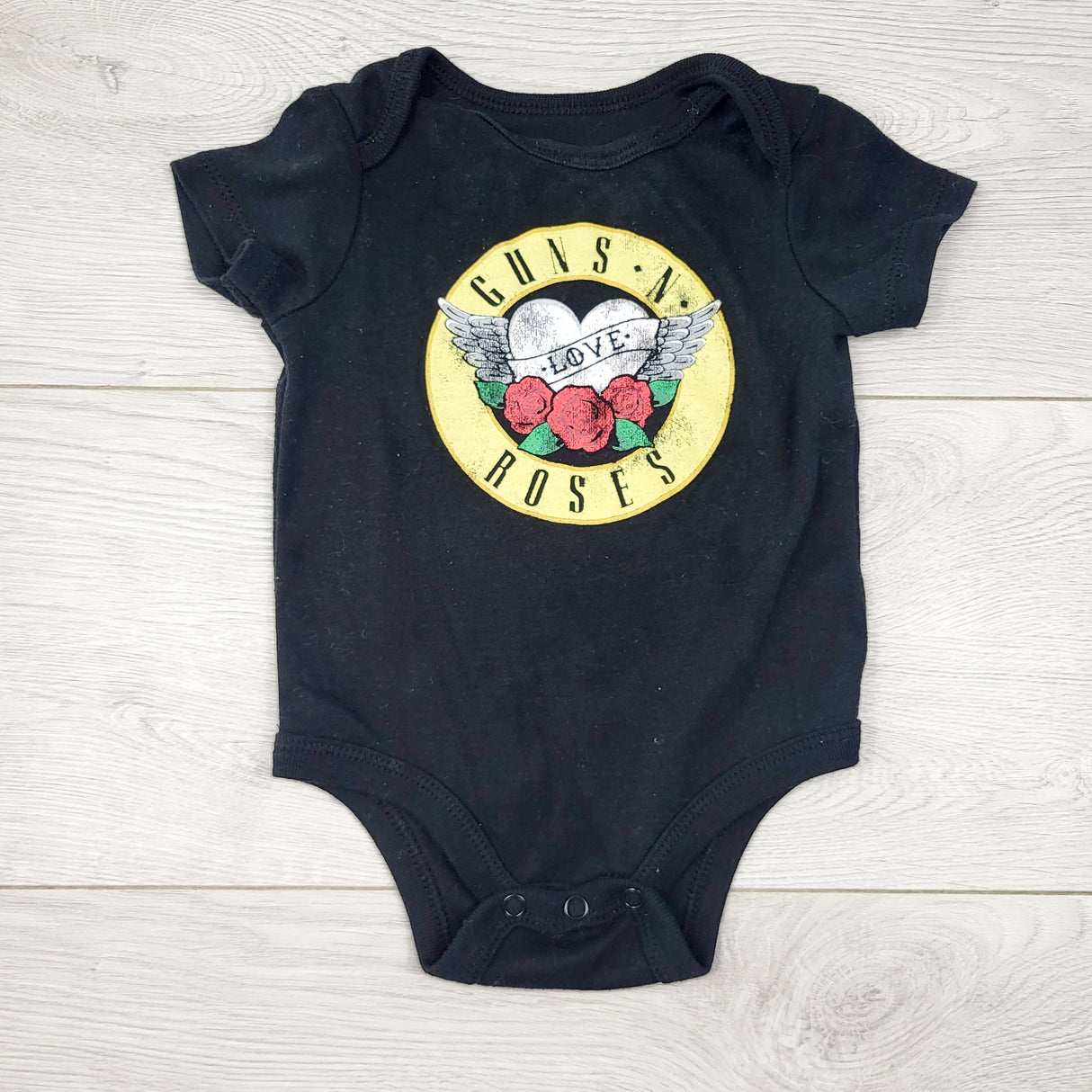 AALD1 - Guns 'n Roses black bodysuit. Size 3-6 months