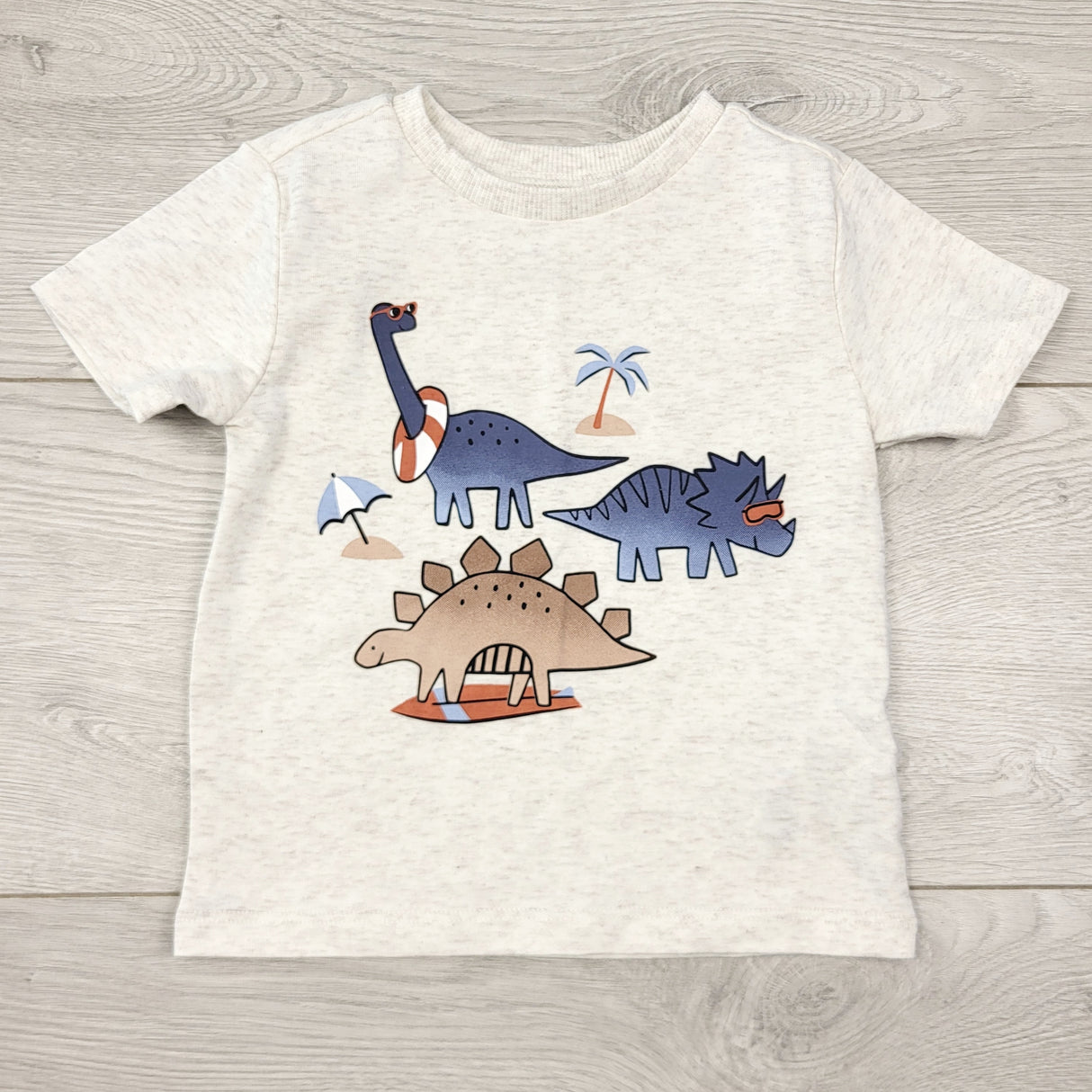 AALD1 - Pekkle grey t-shirt with dinosaurs. Size 12 months