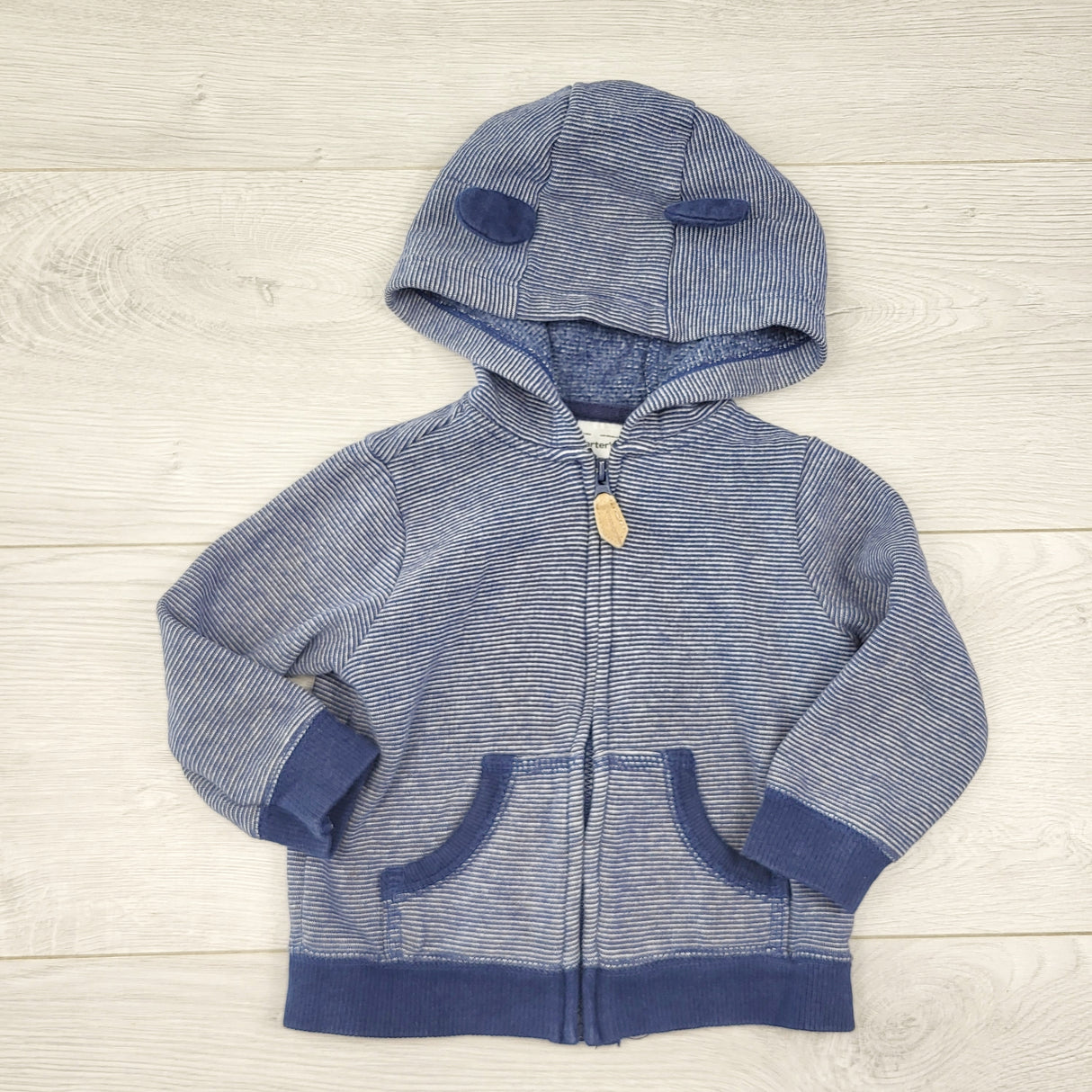 AALD11 - Carters navy striped zip up hoodie. Size 12 months