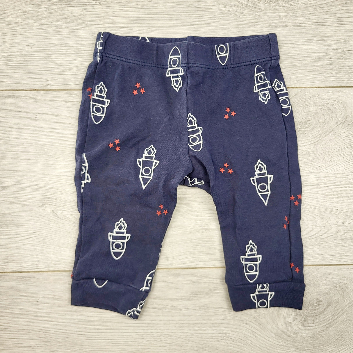 AALD12 - Pekkle navy cotton pants with rockets. Size 6 months