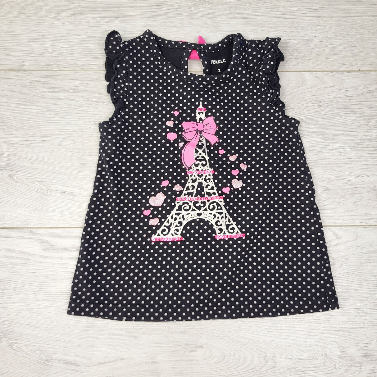 EHRS3 - Pekkle black polka dot top with Eiffel Tower. Size 2T