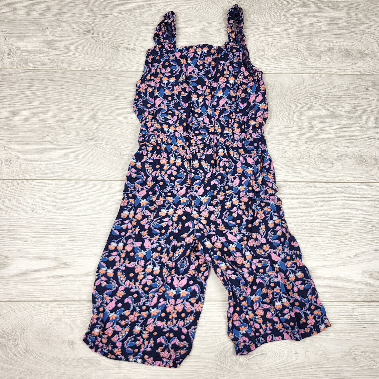 HBRK1 - Joe navy floral print wide leg rayon romper. Size 2T