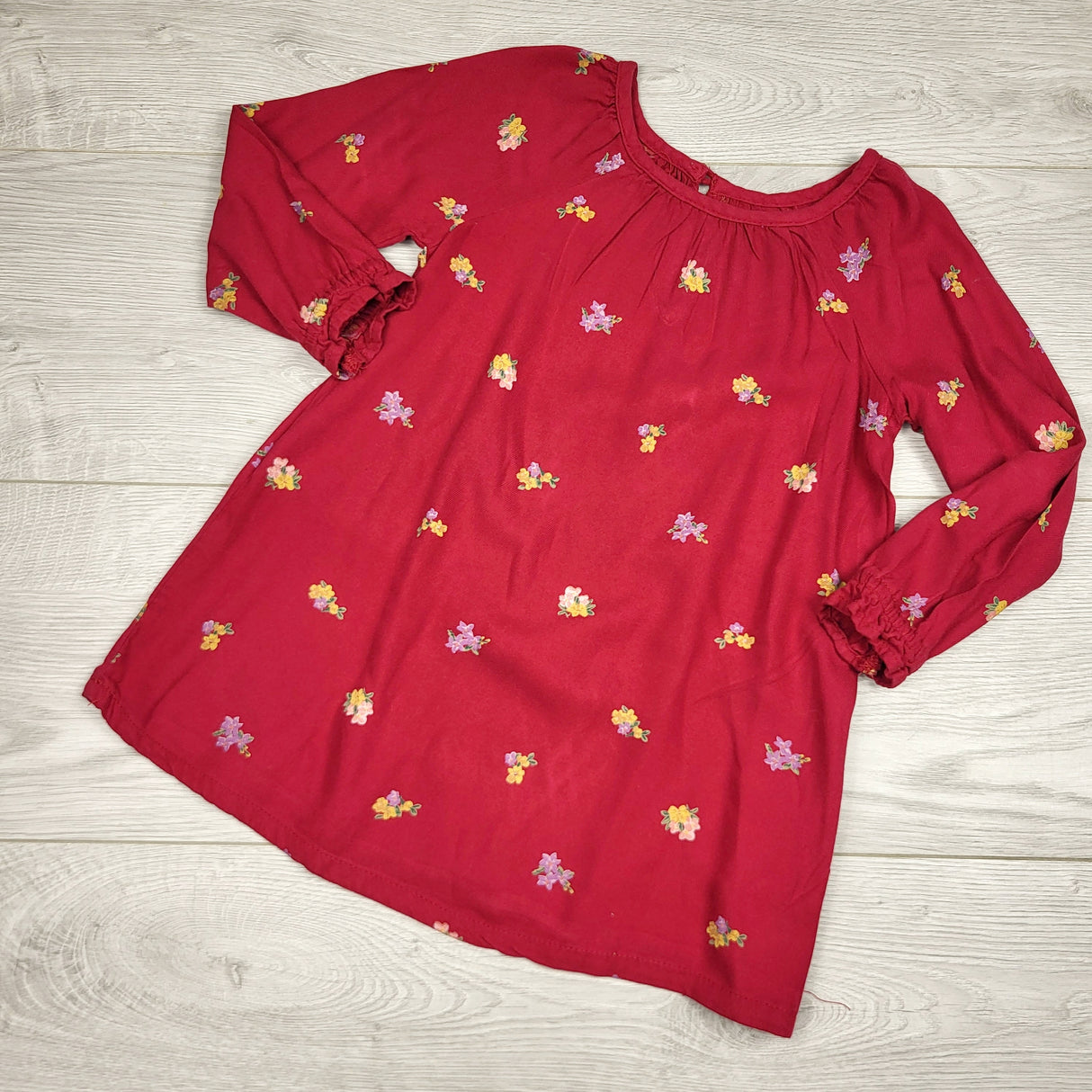 HBRK1 - Old Navy dark pink long sleeved floral print dress. Size 2T