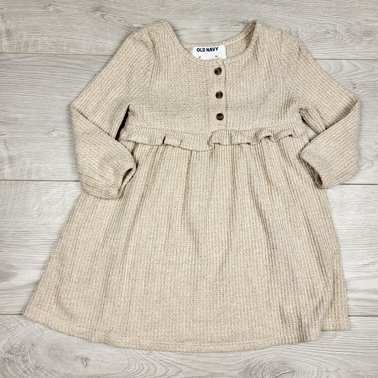 HBRK1 - Old Navy beige waffle knit dress. Size 2T