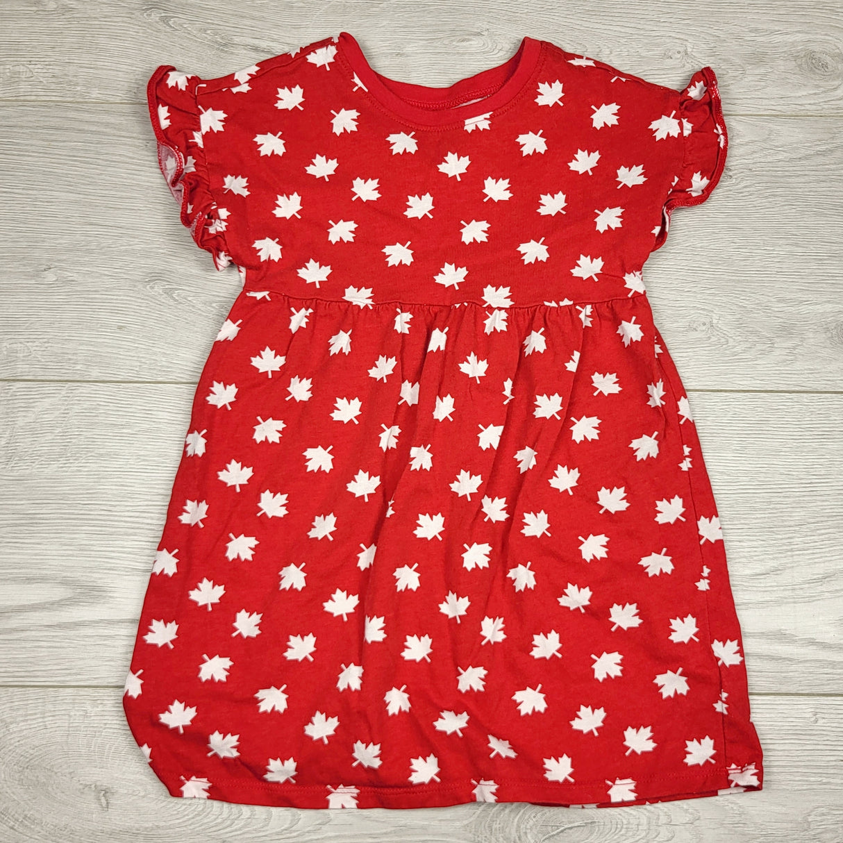 HBRK1 - Old Navy red cotton maple leaf dress. Size 3T