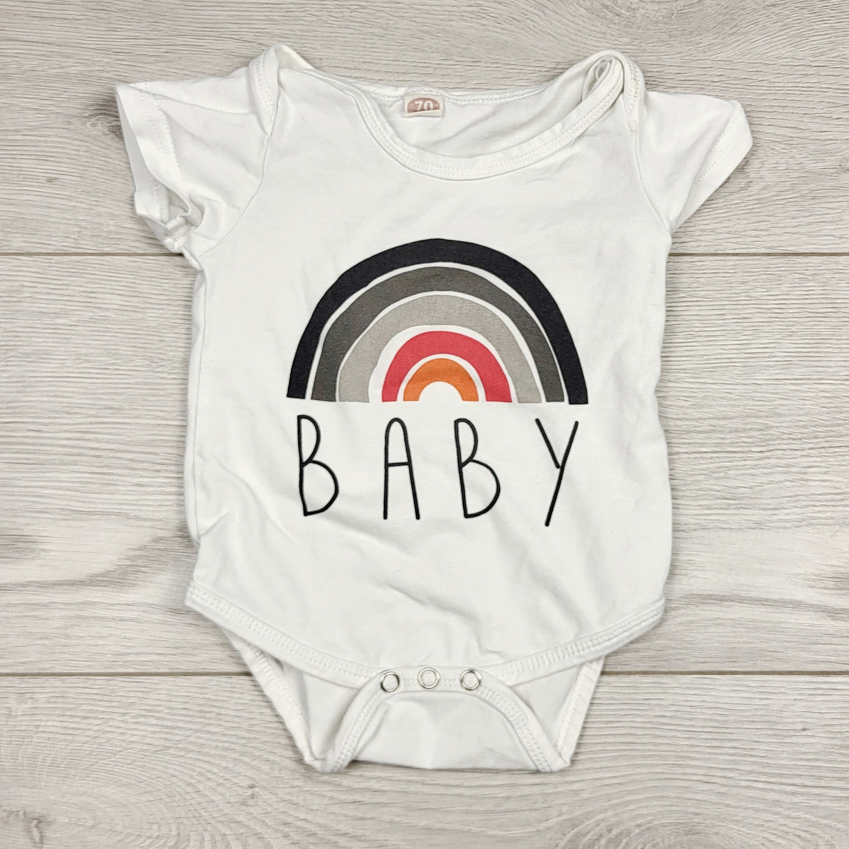 CCAM1 - White "Rainbow Baby" bodysuit. Size 6 months