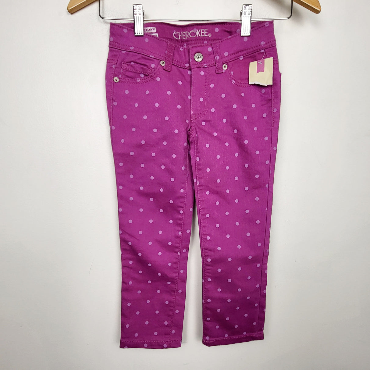 KBRD2 - NEW - Cherokee pink polka dot denim pants. Size 7