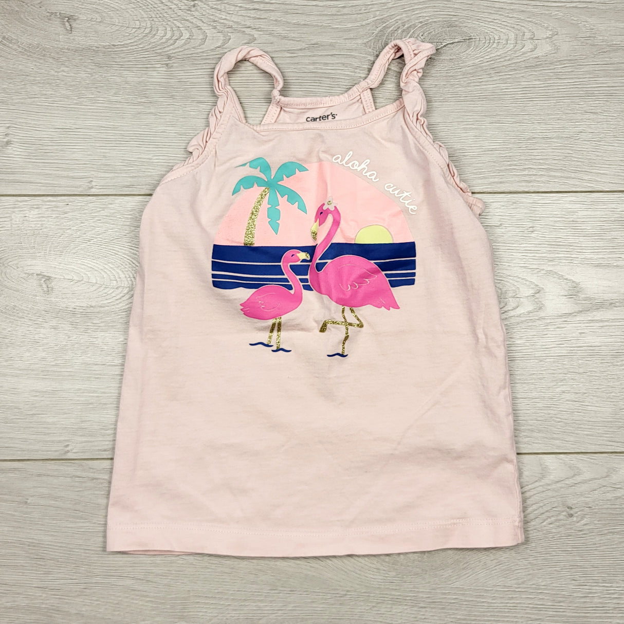 KLAR1 - Carters pink "Let's Flamingle" tank top. Size 4T