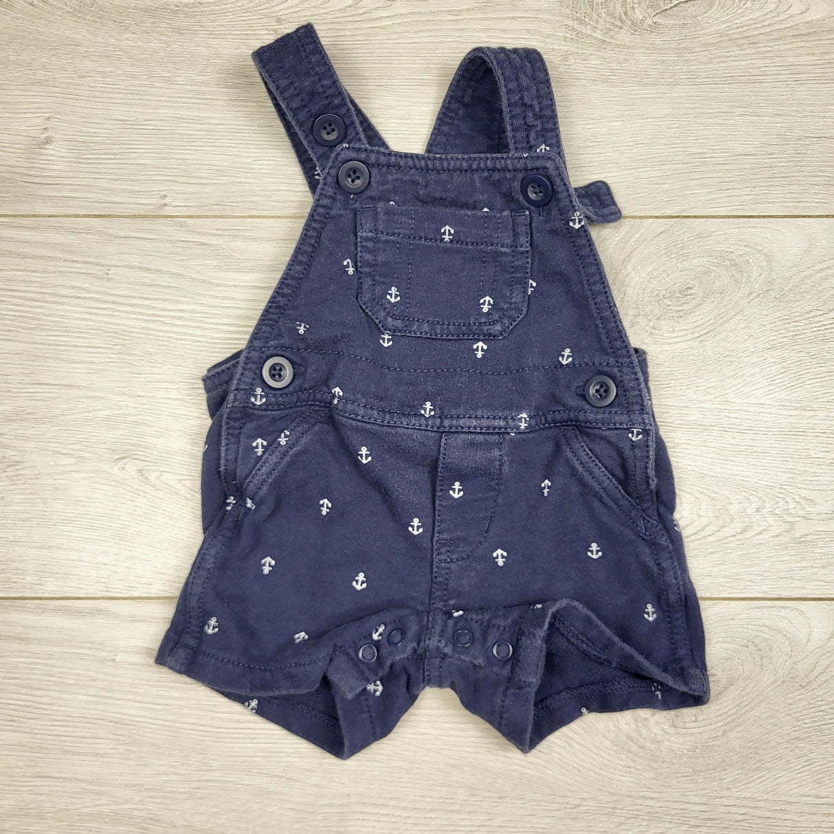 CCAM3 - Carters navy cotton shortalls with anchors. Size 3 months