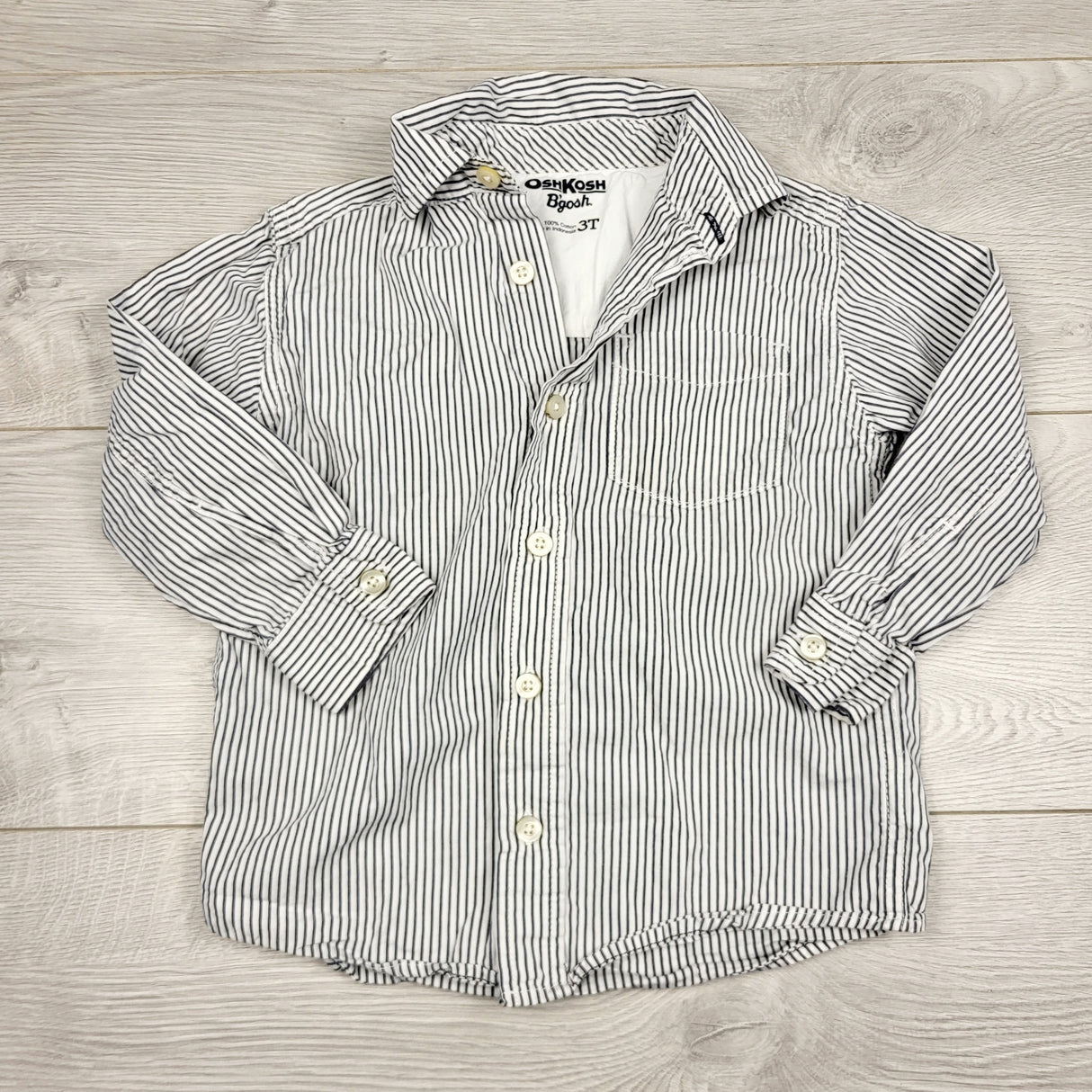 PS3 - Oshkosh white and blue striped button down shirt. Size 3T