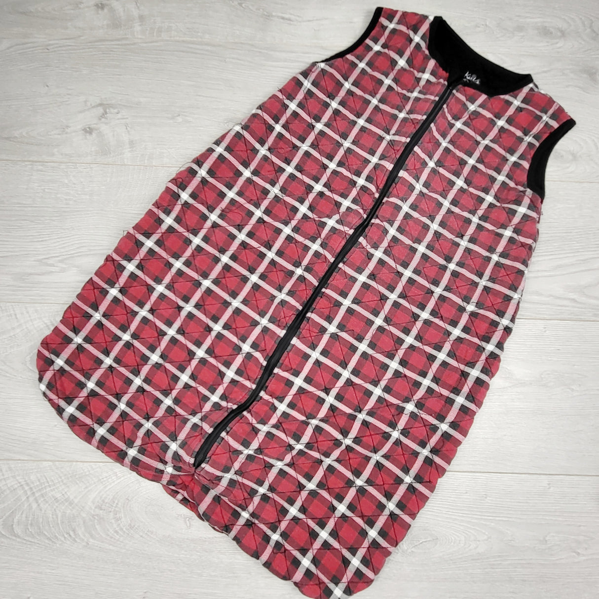 CCAM5 - Kickee Pants red plaid quilted bamboo sleep sack. Size 6-18 months