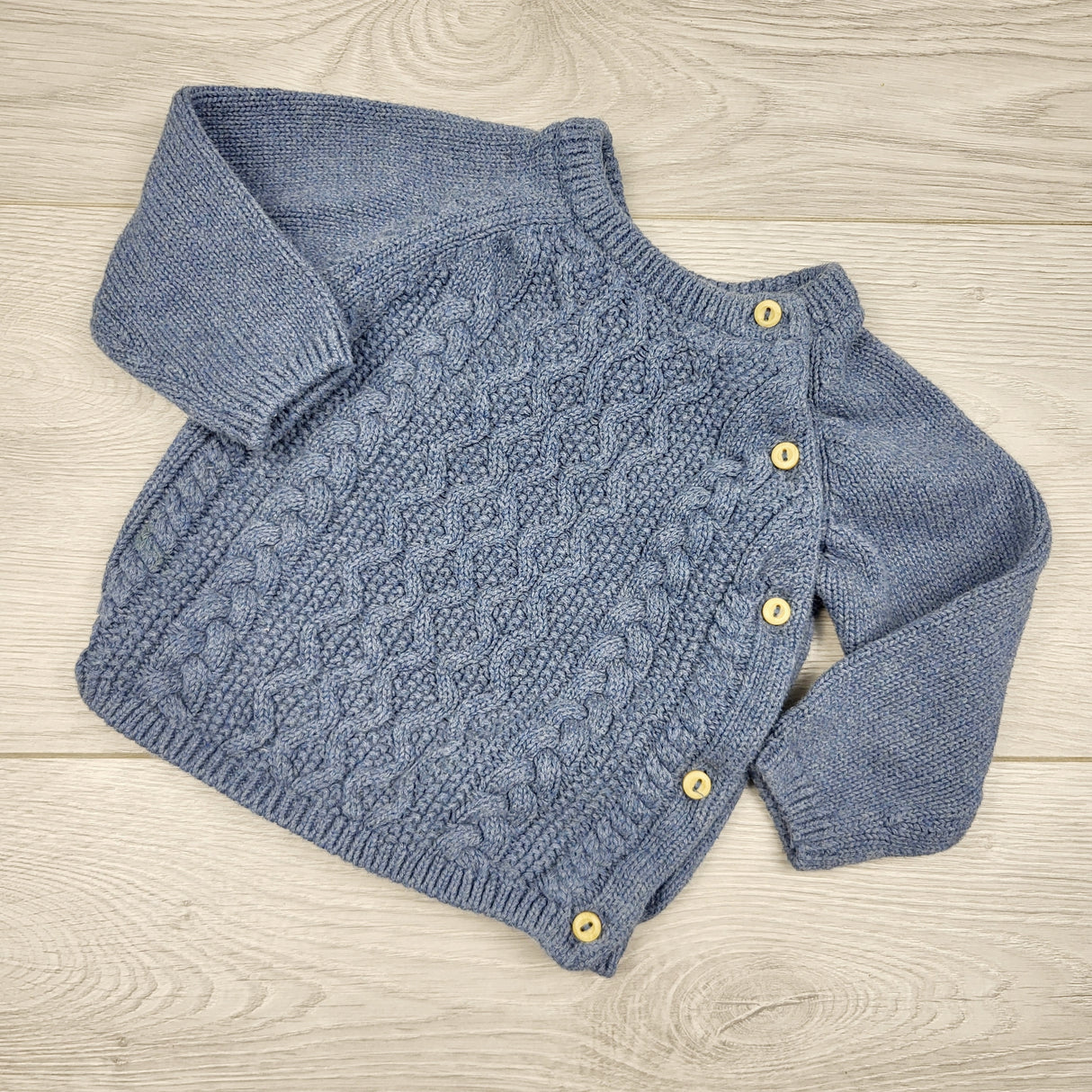 CCAM5 - H and M blue cable knit organic cotton sweater. Size 2 to 4 months