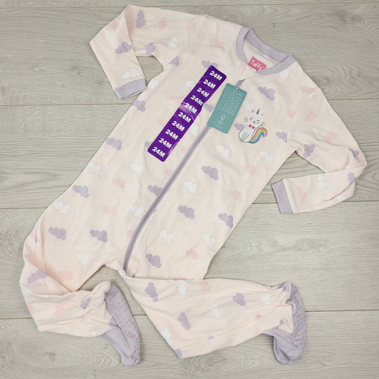 CTWN1 - NEW - Tuffy pink zippered cotton sleeper with clouds. Size 24 months