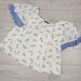 CTWN1 - Cynthia Rowley white and blue gauzy top with butterflies. Size 4T