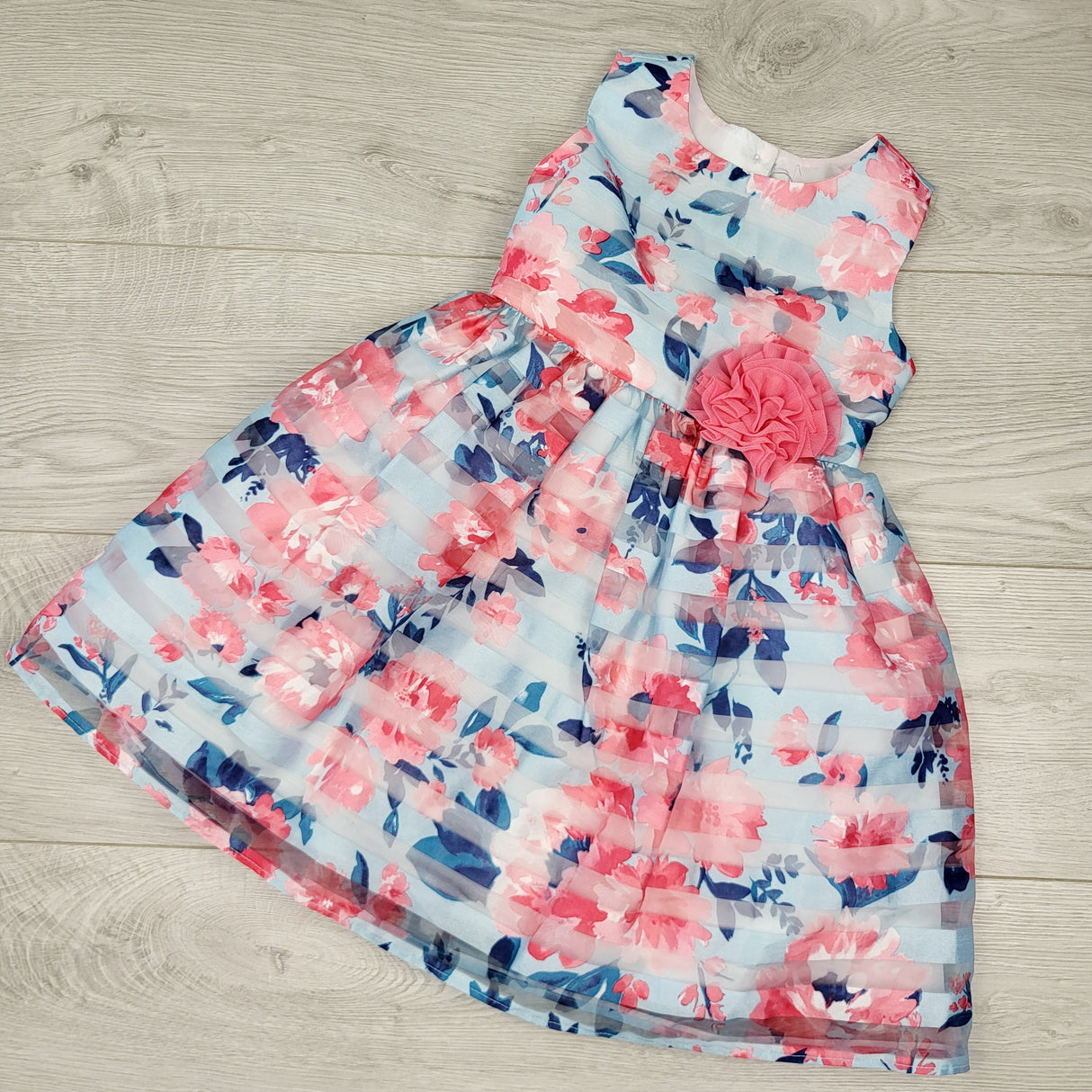 CTWN1 - Blue floral print special occasion dress. Approx 4T