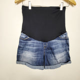 RBEN22 - Liz Lange distressed midi maternity jean shorts. Size XS