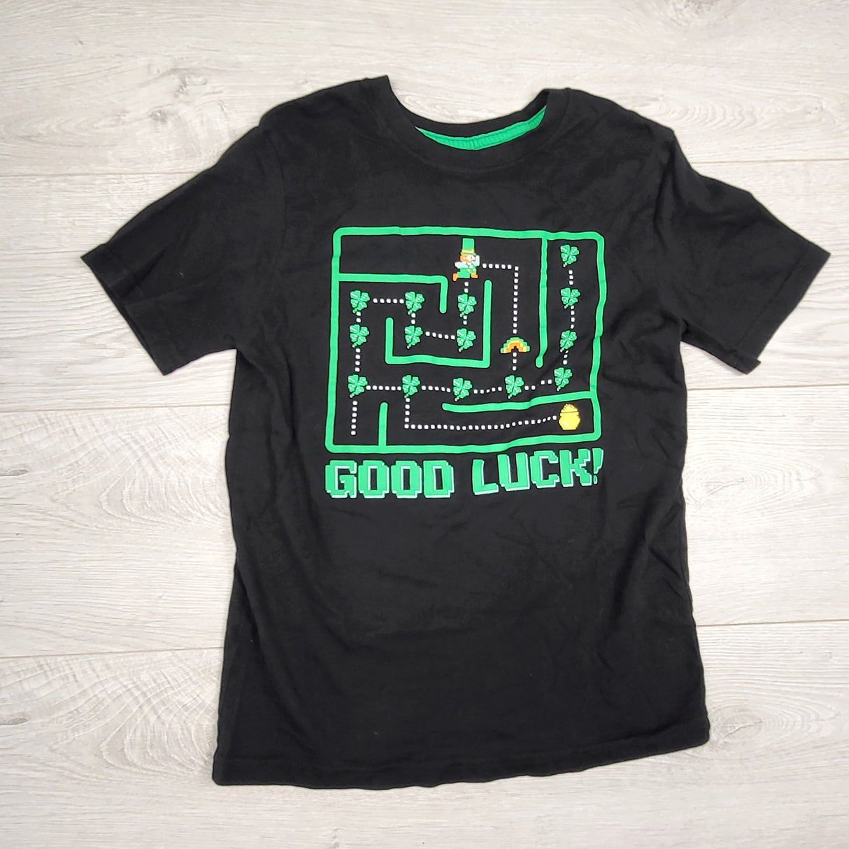PS44 - George black "Good Luck" t-shirt. Size 10/12