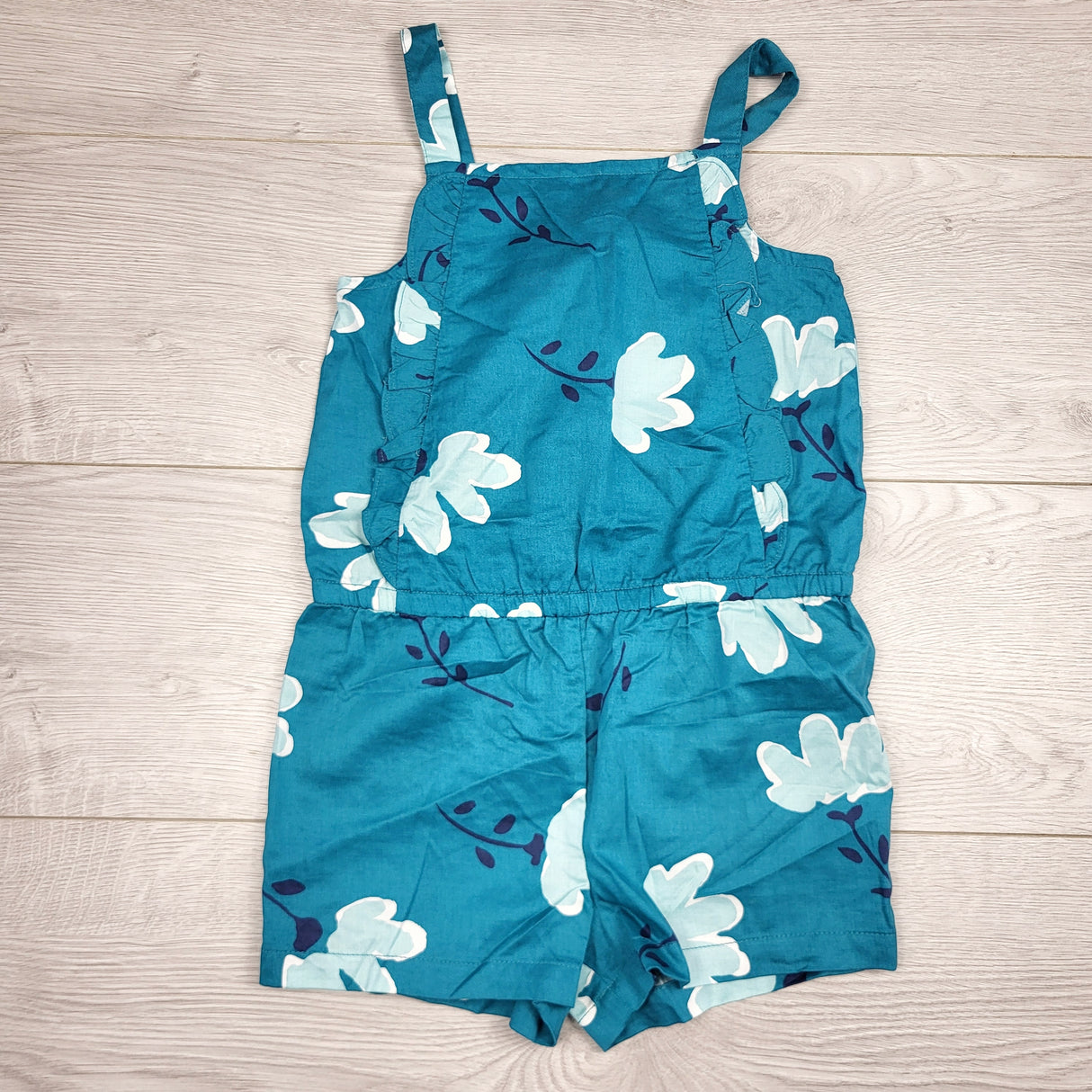 TSAM22 - Child of Mine teal floral print romper. Size 5T