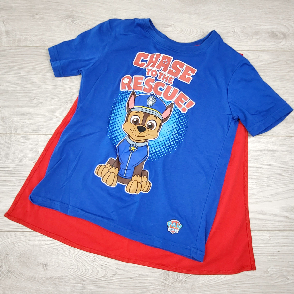 RBEN3 - Paw patrol shirt with removable cape. Says size 6 but looks more like a 3/4T