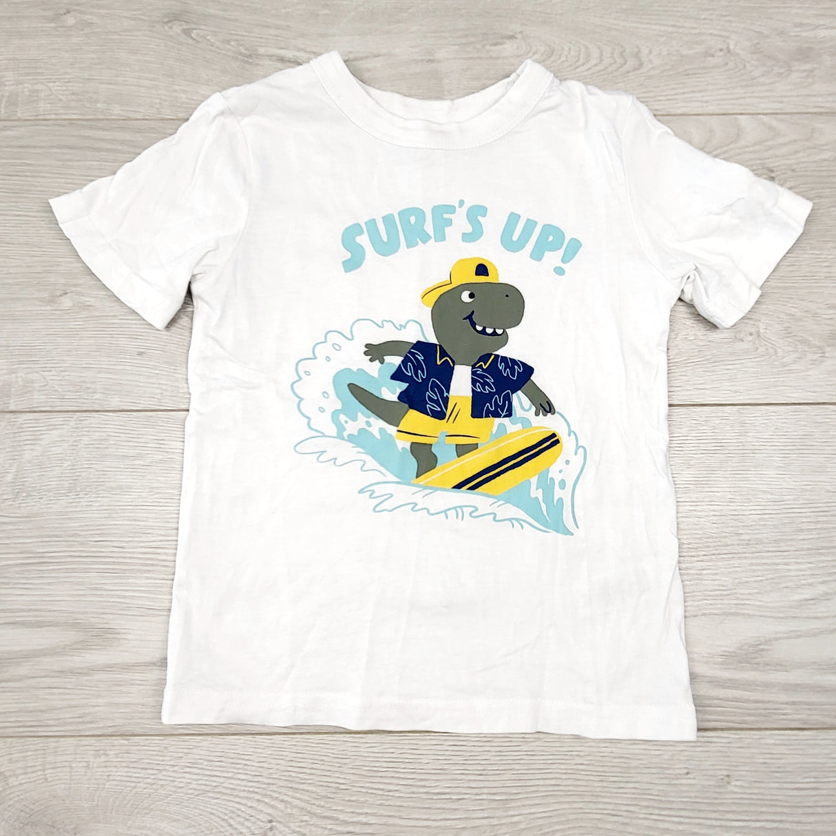 RBEN33 - Joe white "Surf's Up" dinosaur t-shirt. Size 3T