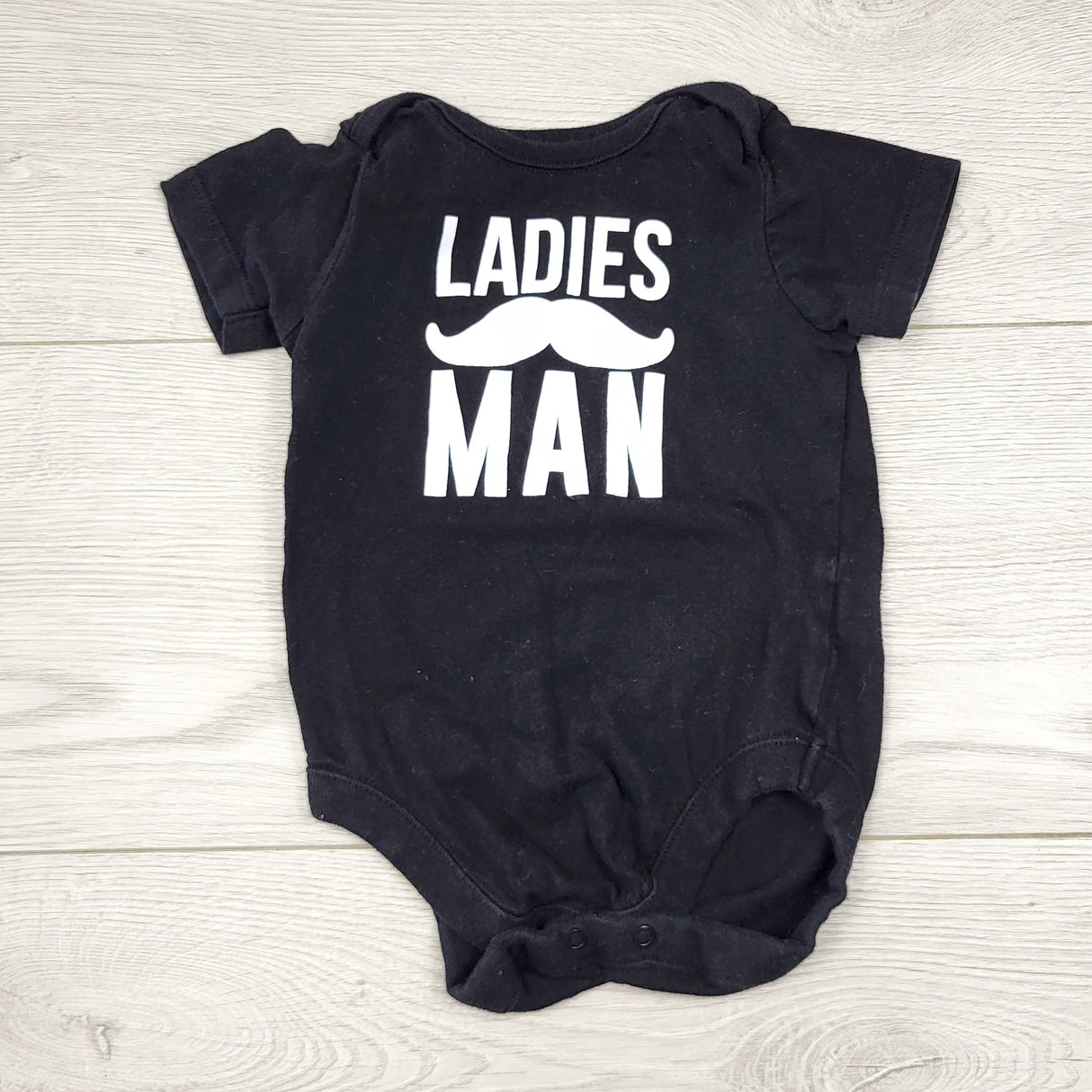 CCAM6 - Children's Place black "Ladies Man" bodysuit. Size 3-6 months