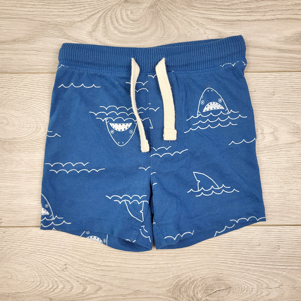 PRCH1 - Old Navy blue drawstring shorts with sharks. Size 12-18 months