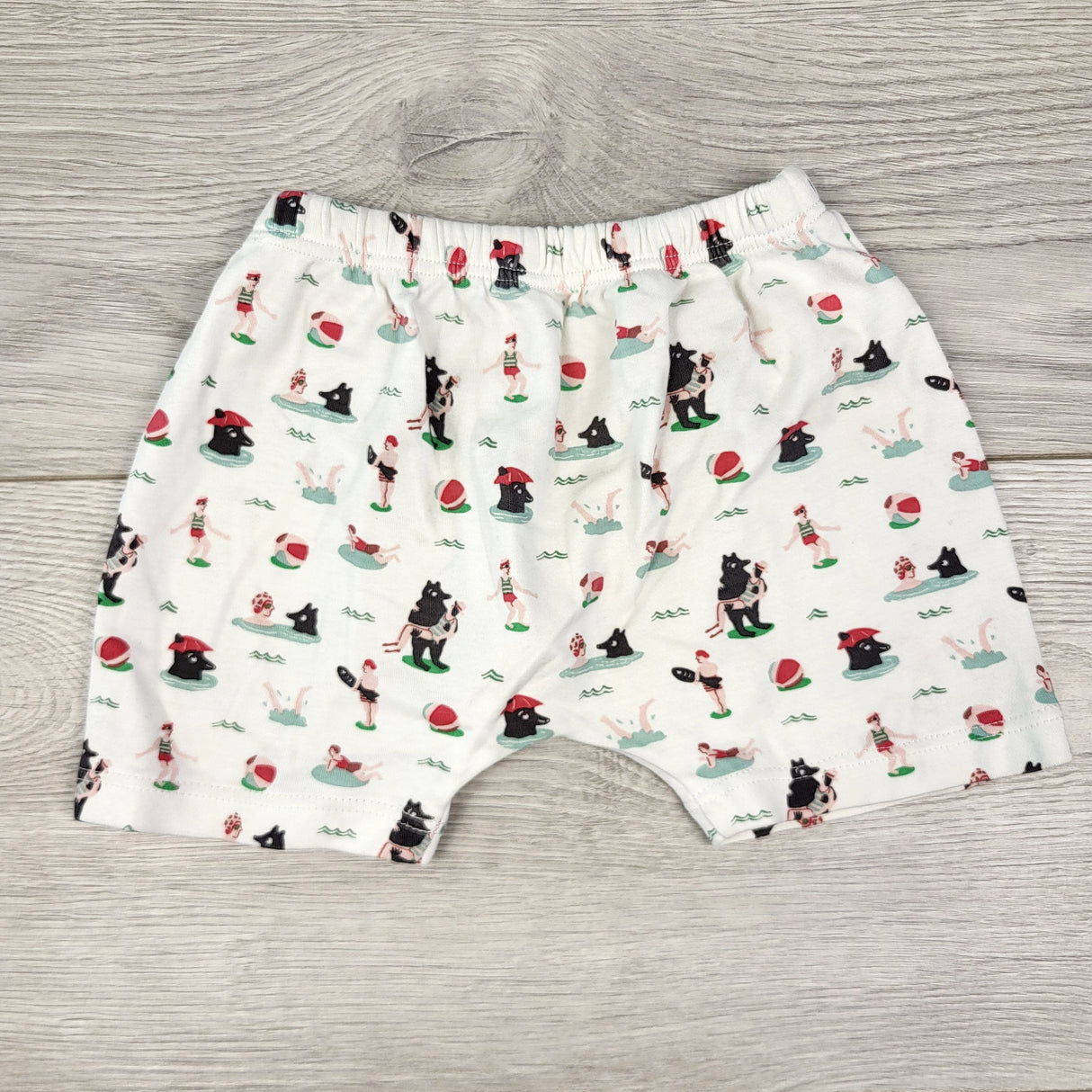 PRCH1 - Ouef white bamboo shorts with beach theme. Size 3-6 months