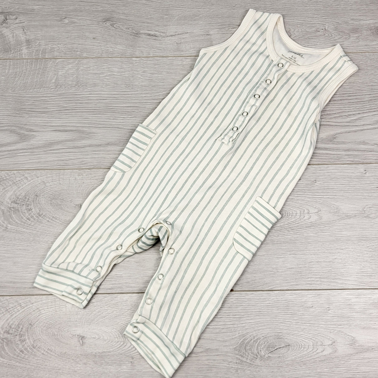 PRCH1 - Pehr striped tank style organic cotton romper. Size 6-12 months 🍁