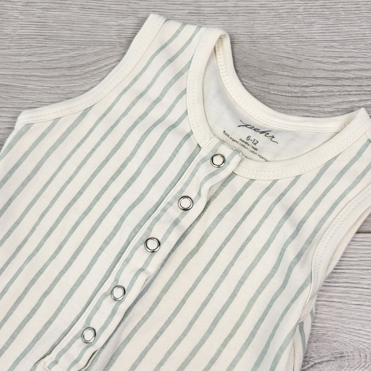 PRCH1 - Pehr striped tank style organic cotton romper. Size 6-12 months 🍁