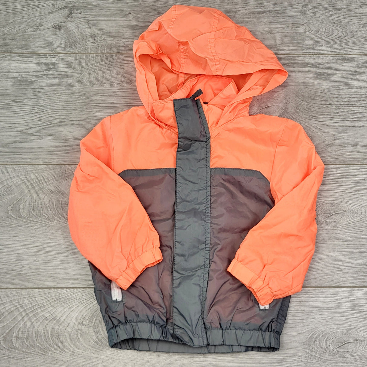 PRCH1 - Oshkosh neon orange and grey hooded windbreaker. Size 2T