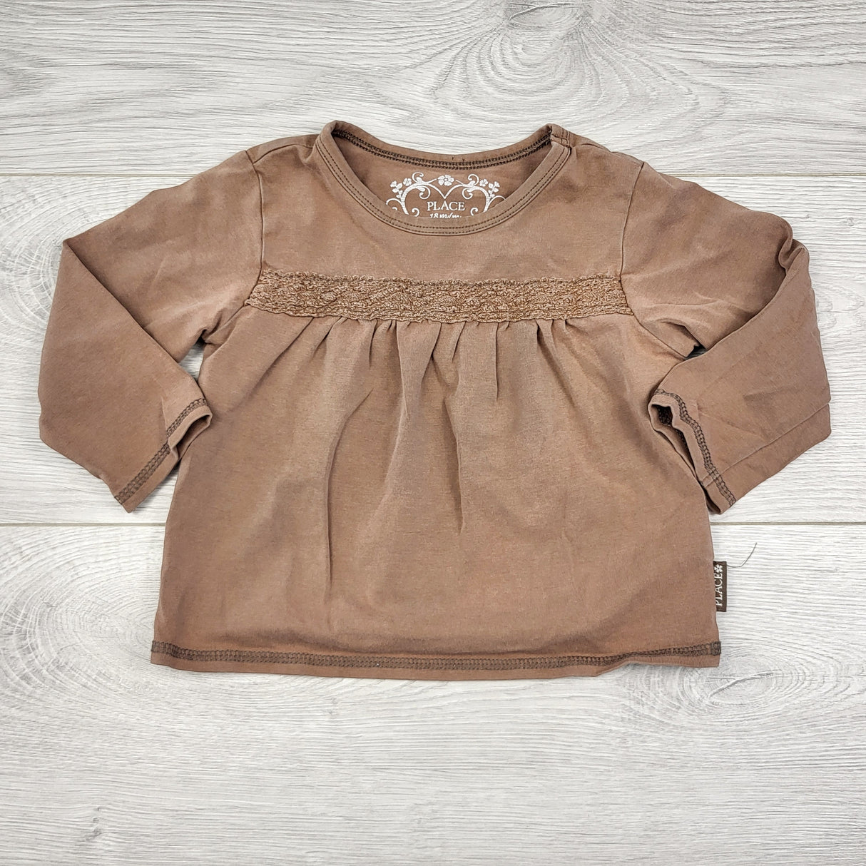 CTWN3 - Children's Place brown long sleeved top. Size 18 months