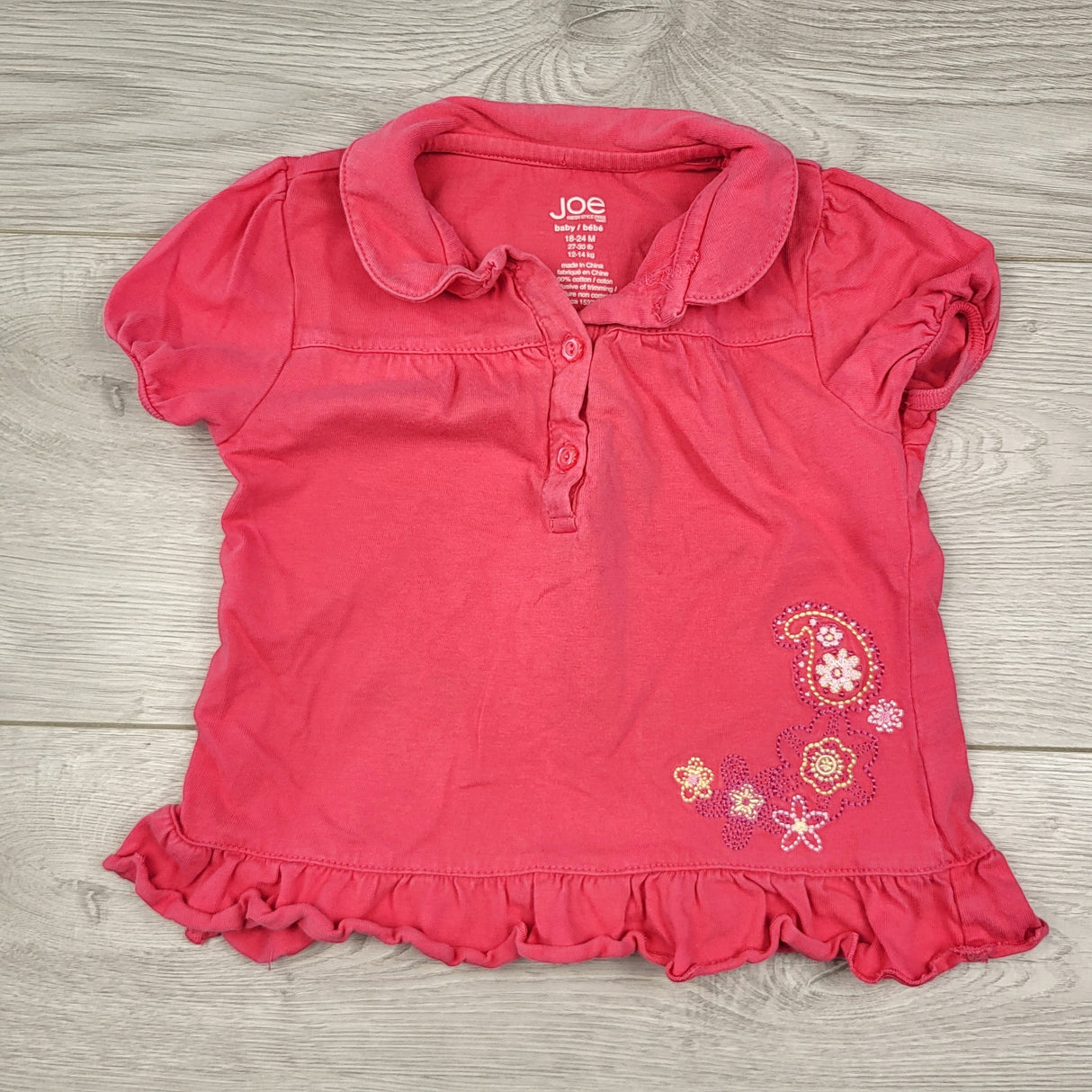 CTWN3 - Joe pink collared t-shirt. Size 18-24 months