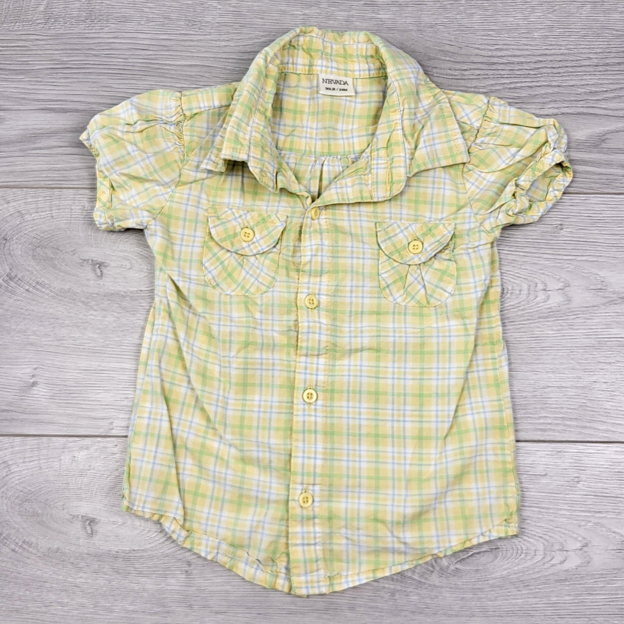 CTWN3 - Nevada yellow plaid button down shirt. Size 24 months