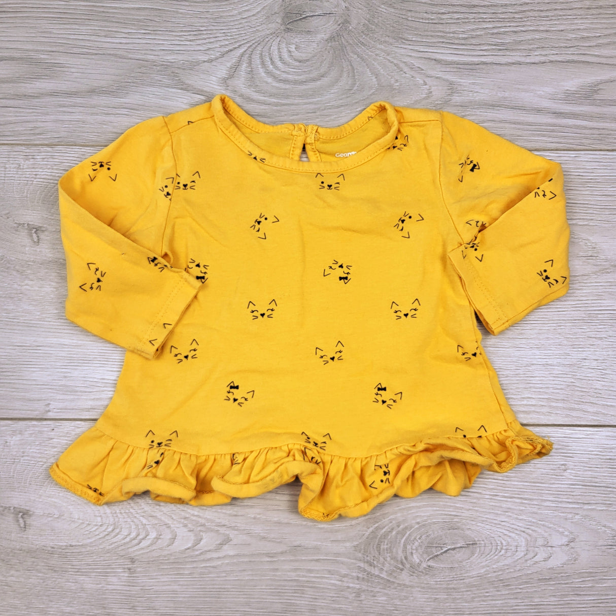 CTWN3 - George yellow long sleeved top with cats. Size 3-6 months