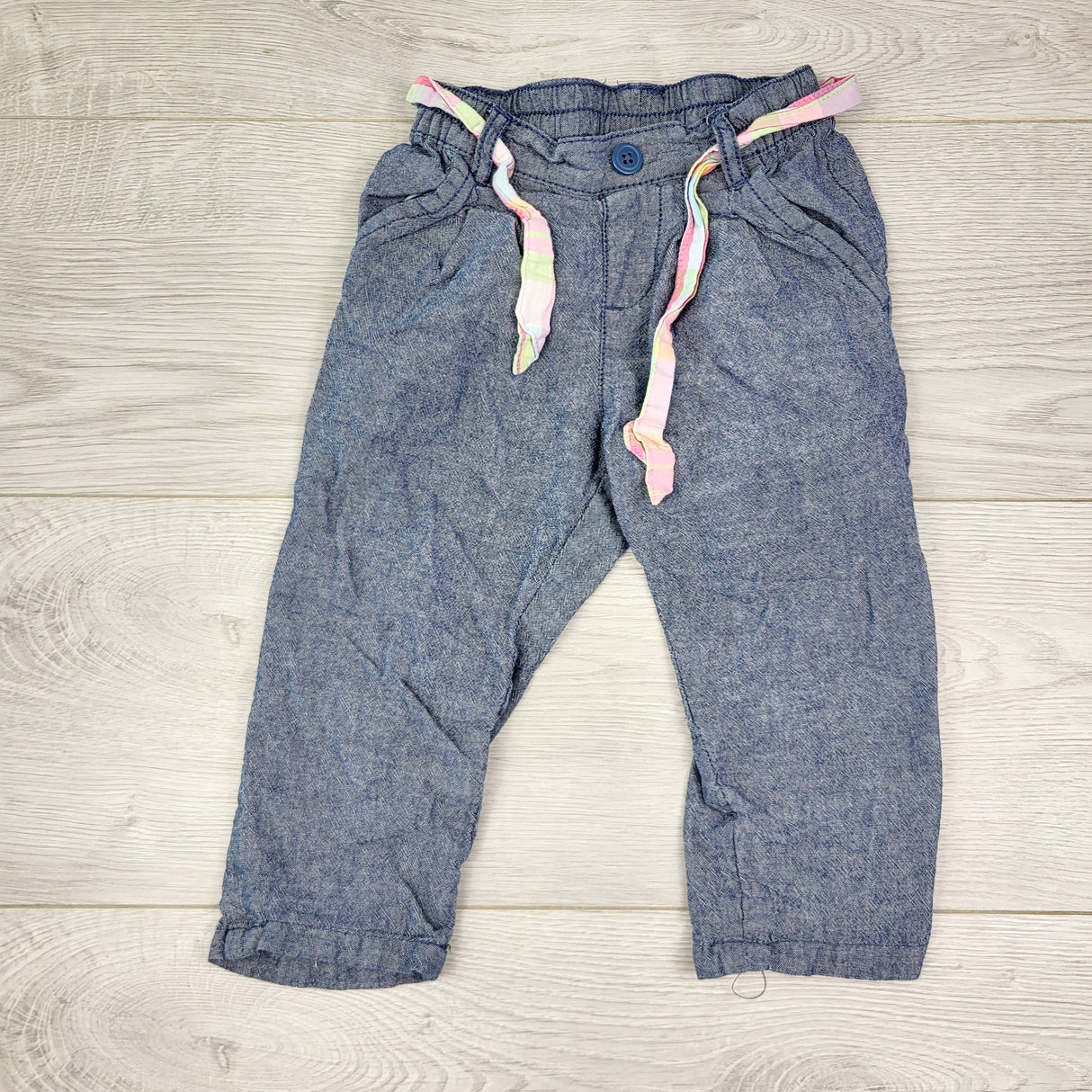 CTWN3 - George chambray pants with tie waist. Size 6-12 months