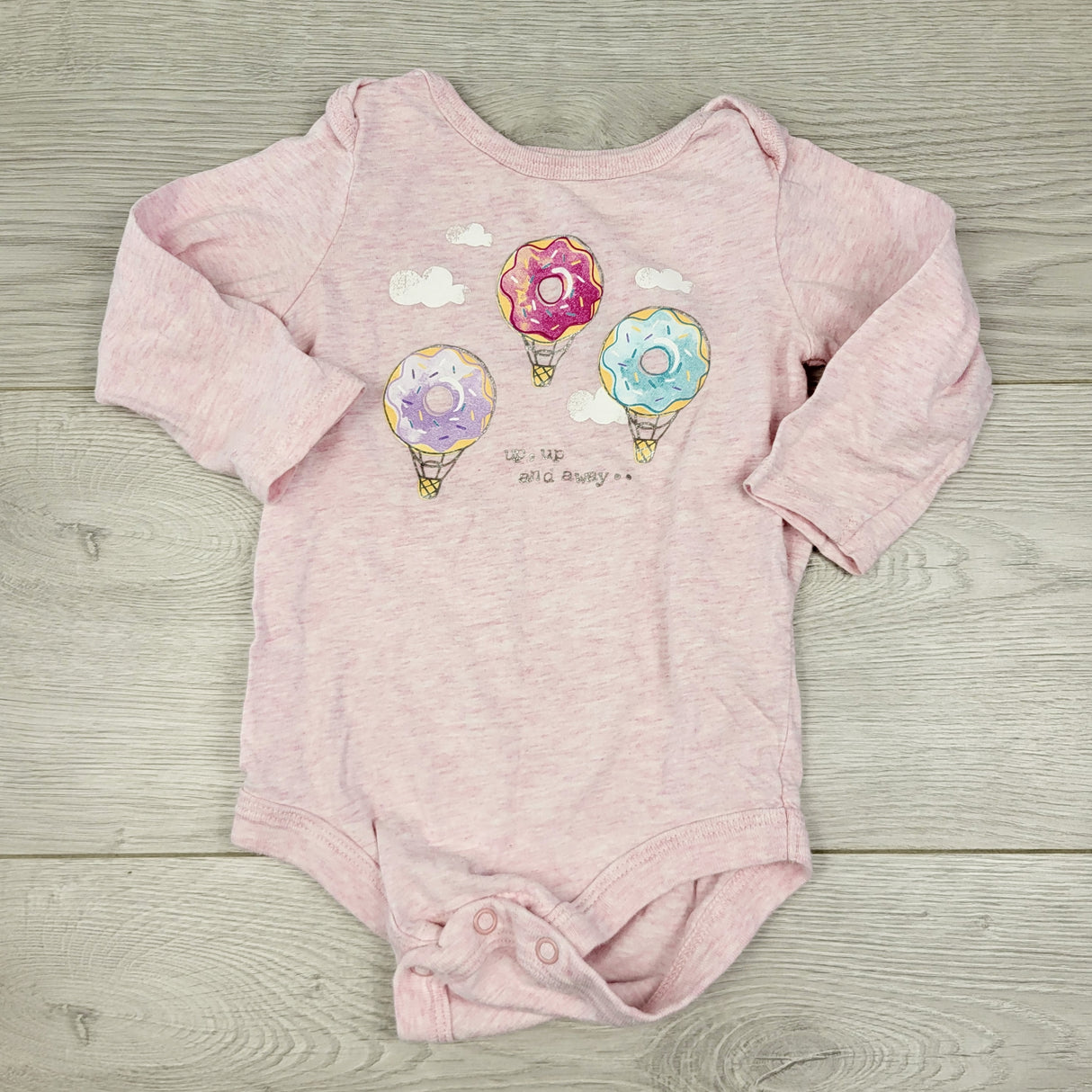 CTWN3 - George pink bodysuit with donut balloons. Size 6-12 months