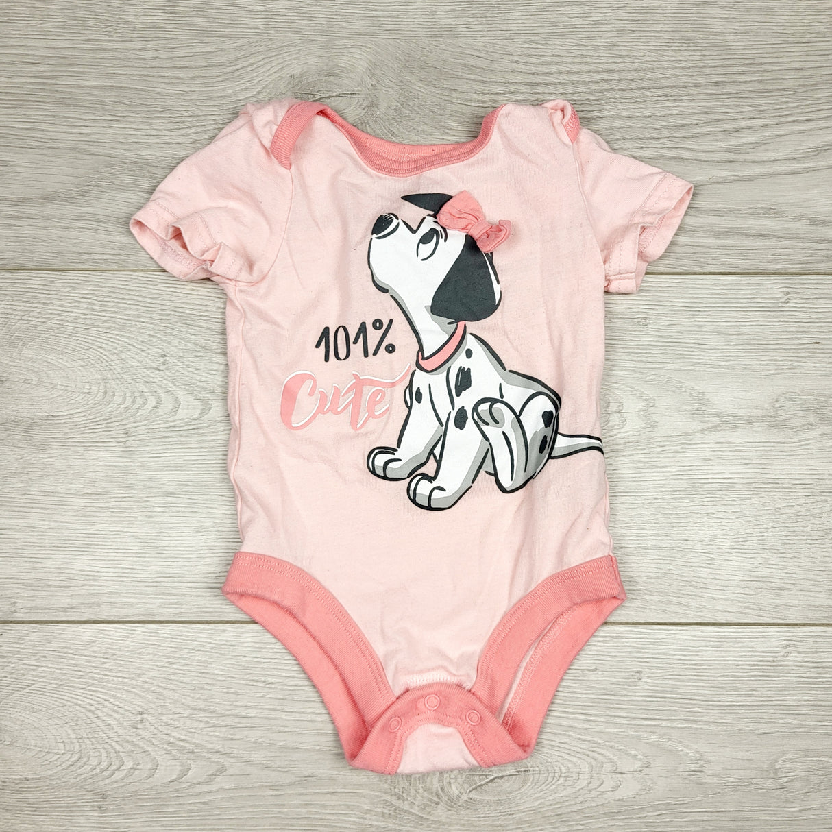 MRSH1 - Disney pink "101% Cute" bodysuit. Size 6-12 months