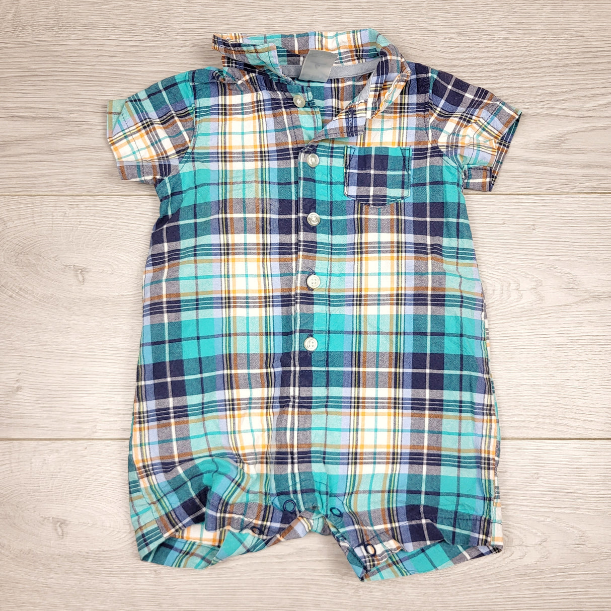 PRCH2 - Carters plaid button down romper. Size 6 months