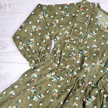 RMAZ1 - Shein green floral print corduroy dress. Size 5T