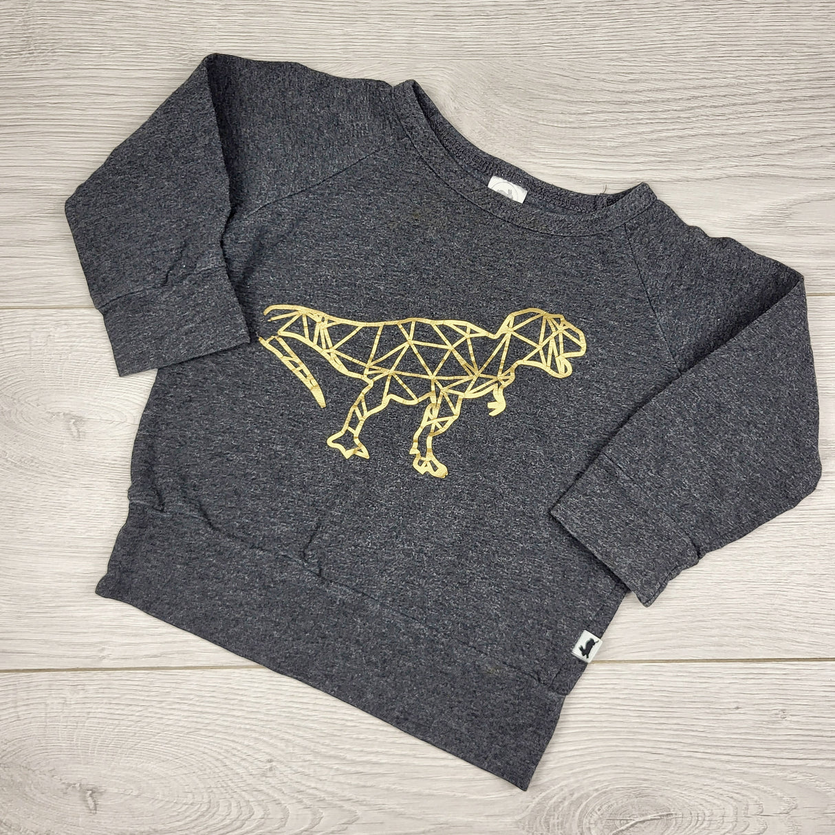 JRSH11 - Little and Lively grey bamboo pullover with geometric dinosaur. Size 6-12 months 🍁