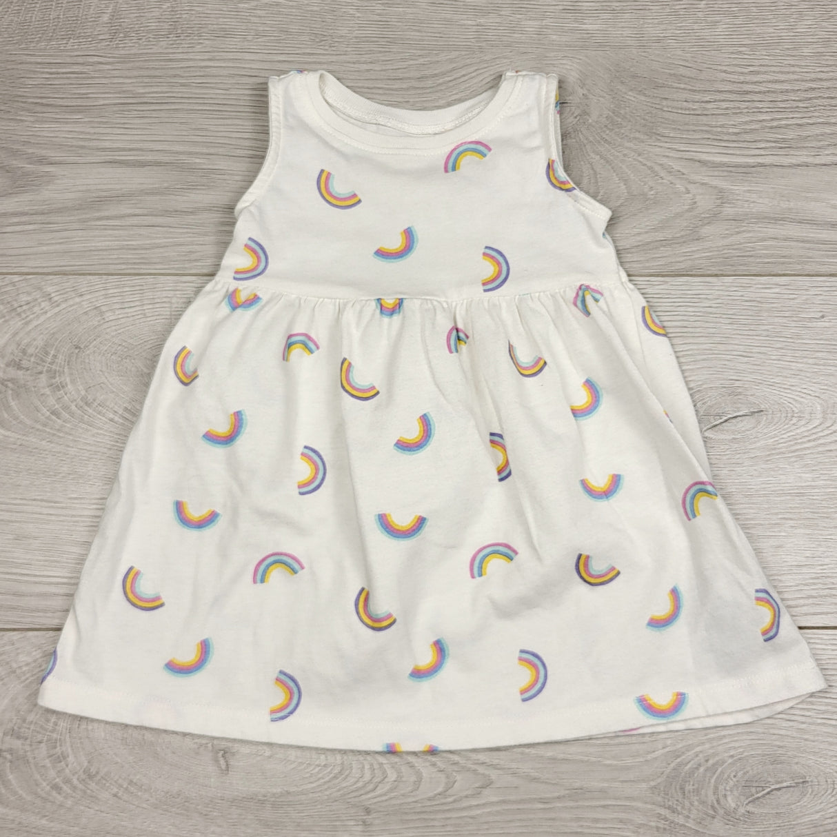 JRSH11 - Old Navy white sleeveless cotton rainbow dress. Size 3-6 months