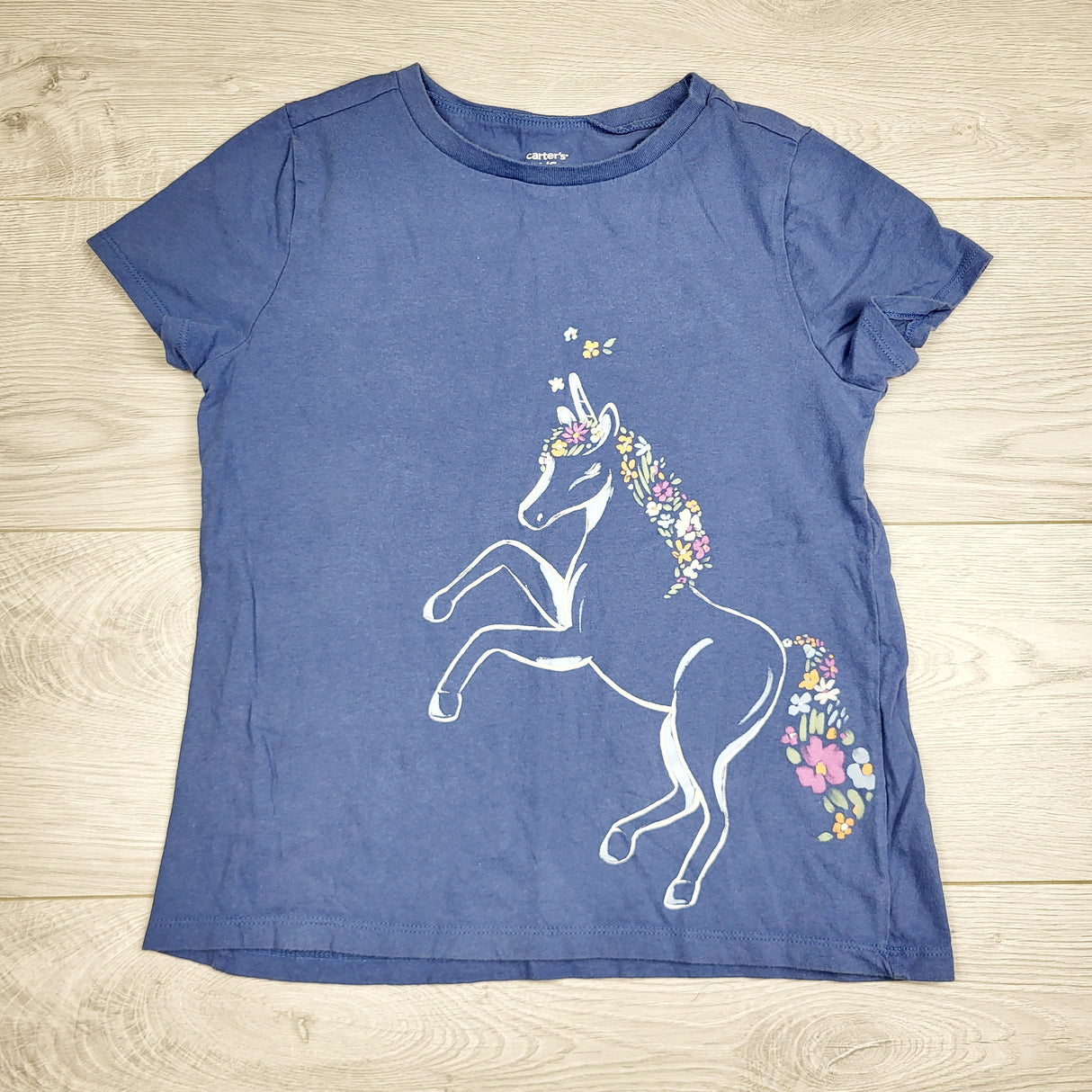 GFST1 - Carters blue t-shirt with unicorn. Size 10/12