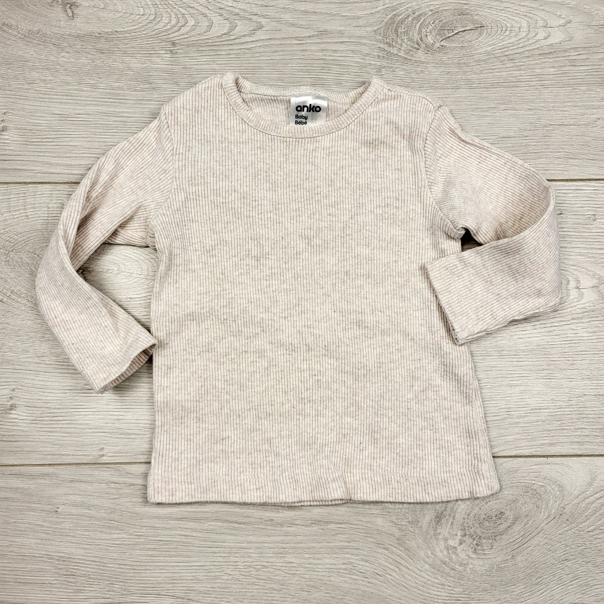 STMA1 - Anko beige ribbed long sleeved top. Size 3-6 months