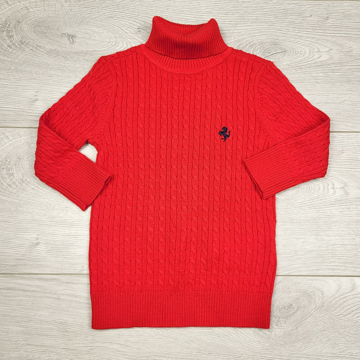 STMA1 - NEW - Ferrari red cable knit turtleneck sweater. Size 12 months