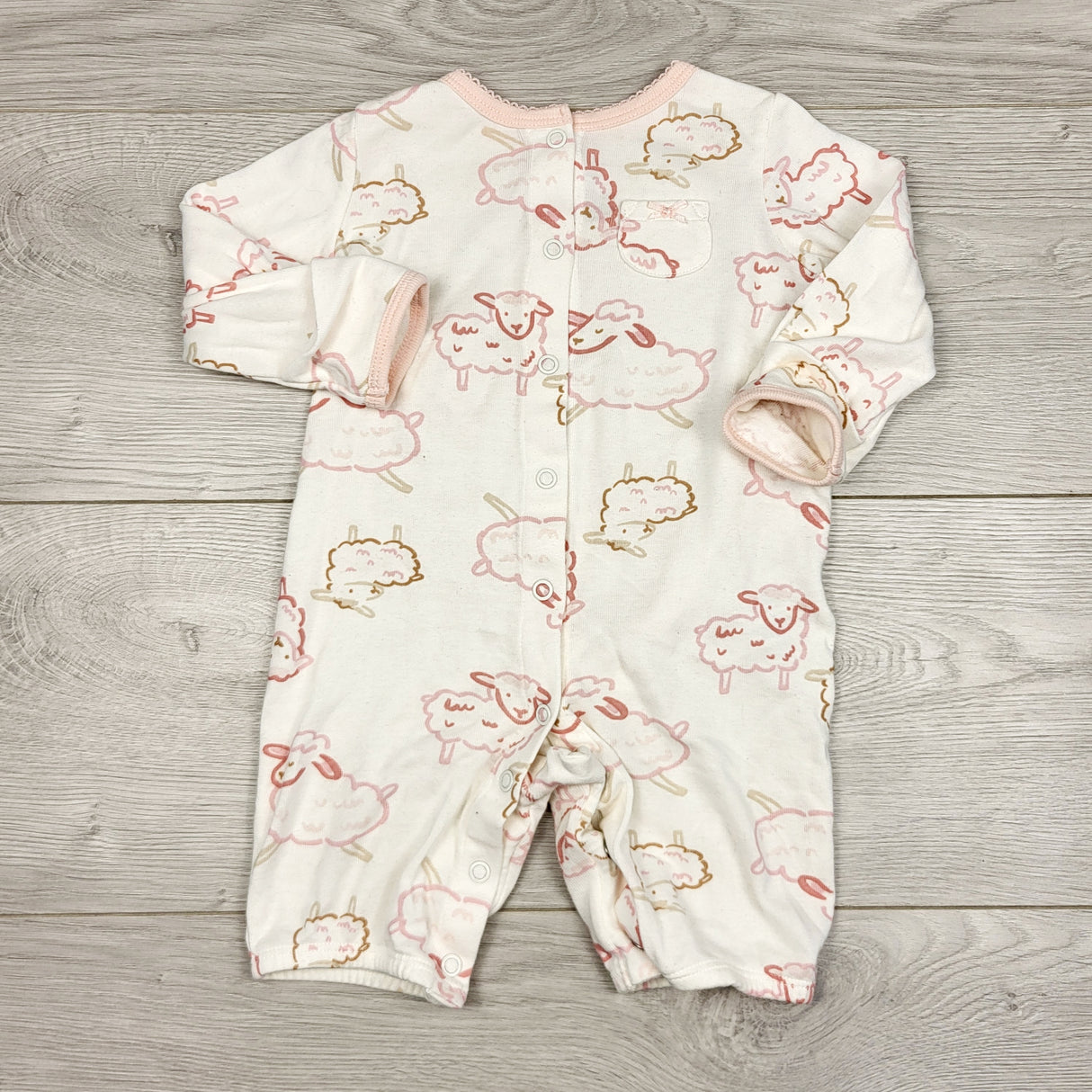 STMA1 - Carters white and pink cotton romper with sheep. Size 3 months